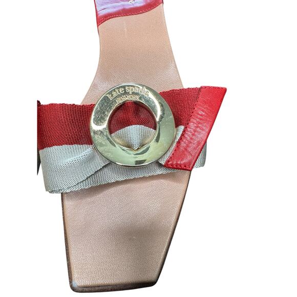Kate Spade Sandals Red Cream Nautical Slip On Kitten Heel Sandals Size 6 - Picture 3 of 7